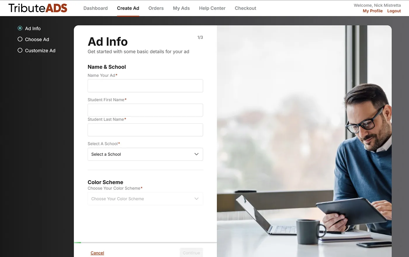 Tribute Ads project screenshot